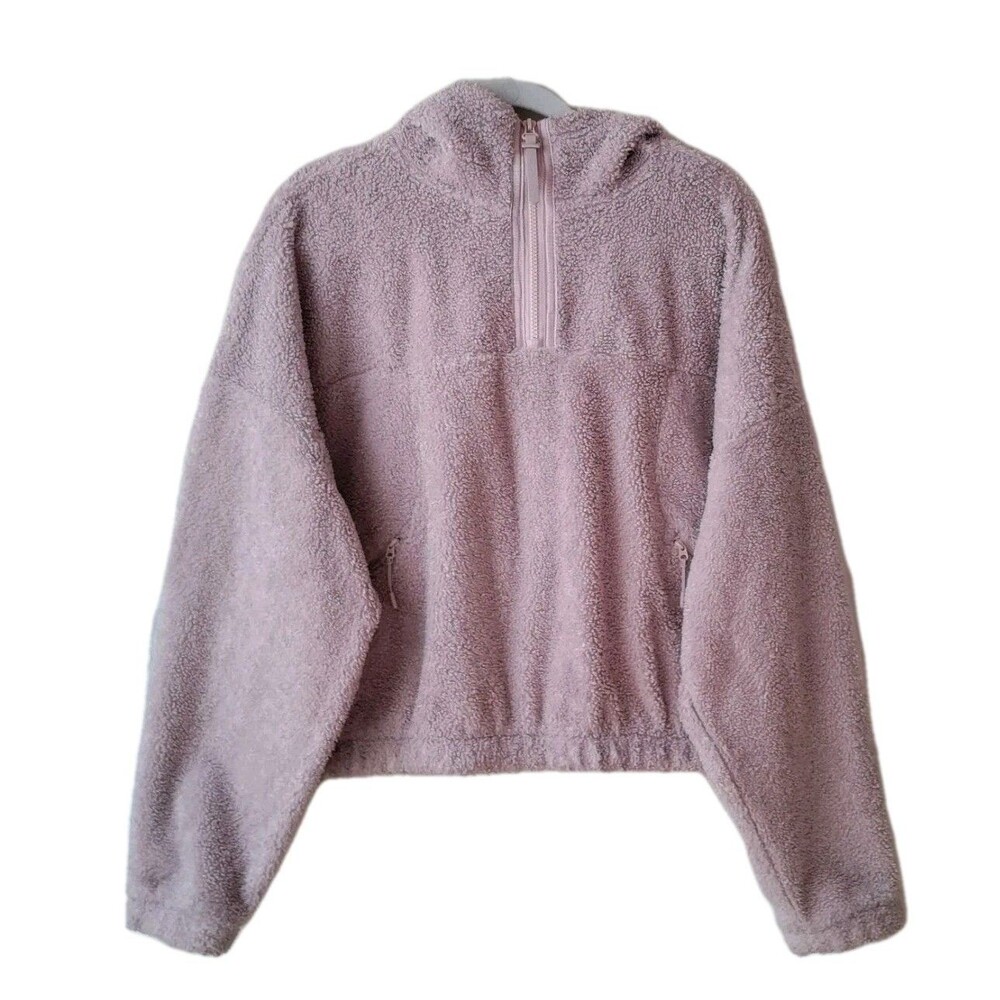 Beyond Yoga Faux Fur Quarter Zip Hoodie Athleisure Dusty Rose Women Sz L
